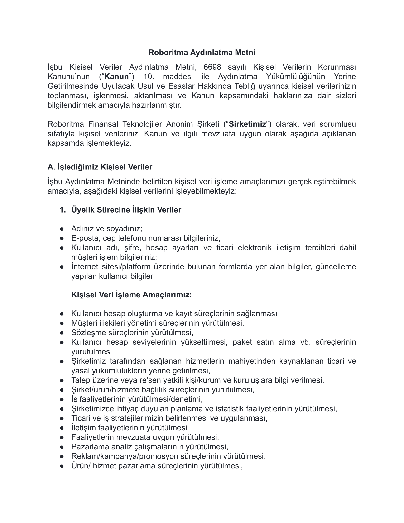 Aydınlatma Metni Sayfa 1